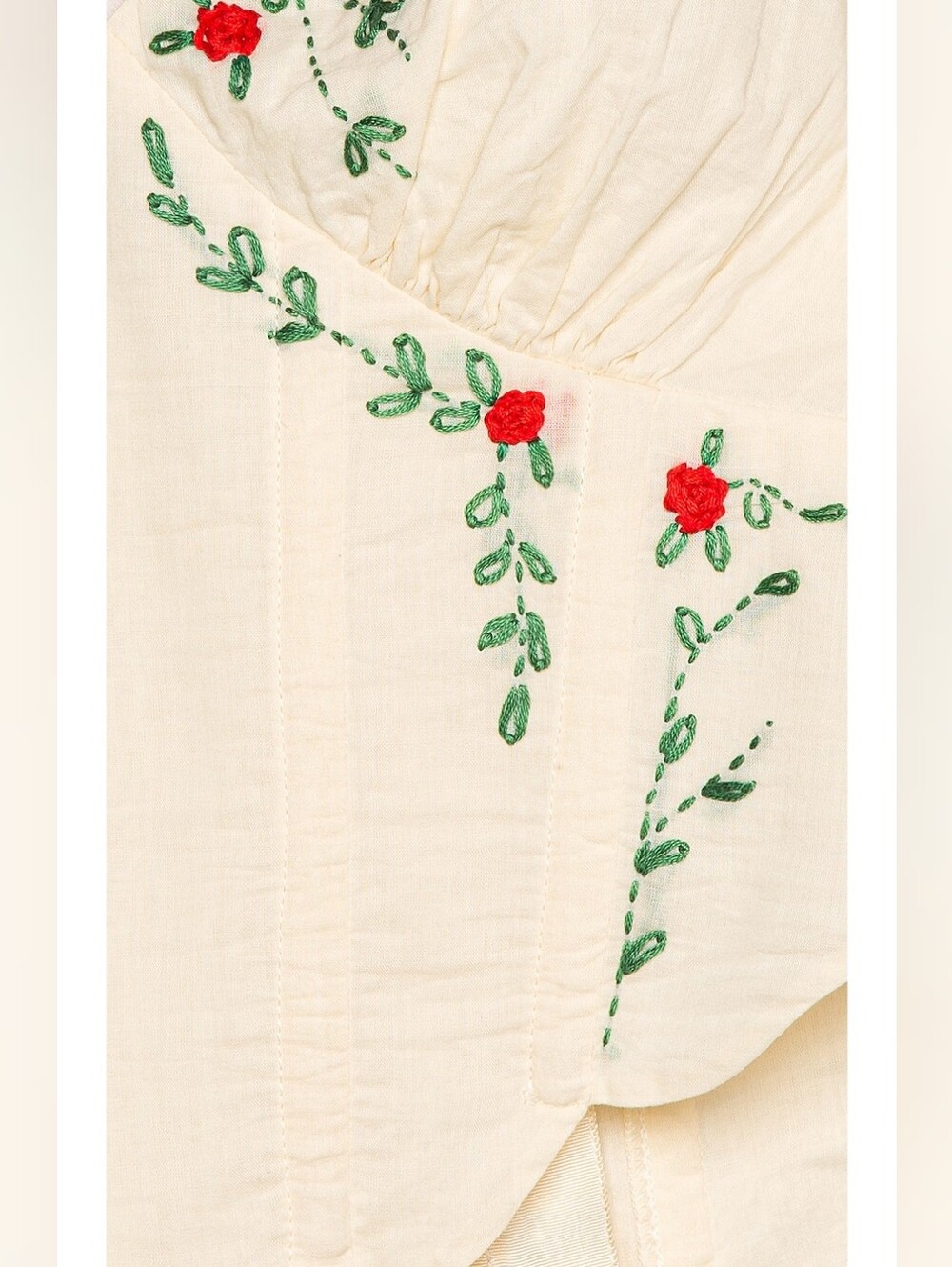 LPA White Embroidered V-Neck Corset Camisole with Red and Green Floral Detail XL - Picture 5 of 11